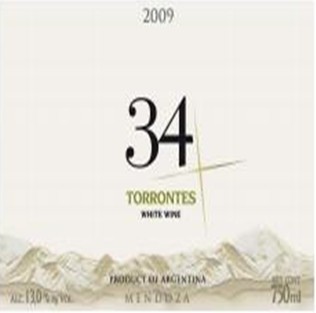 34度 托隆特斯白葡萄酒 34 Torrontes 2009